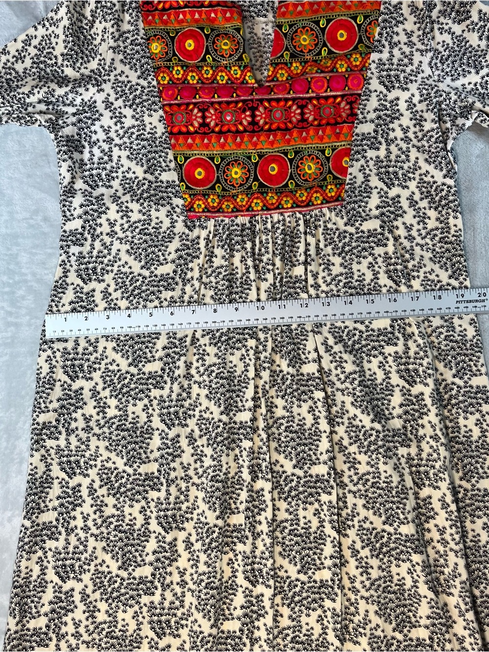 Lara Rosnovsky L 100% Cotton Embroidered Boho Midi Tunic Dress Bell Sleeve - Picture 7 of 15